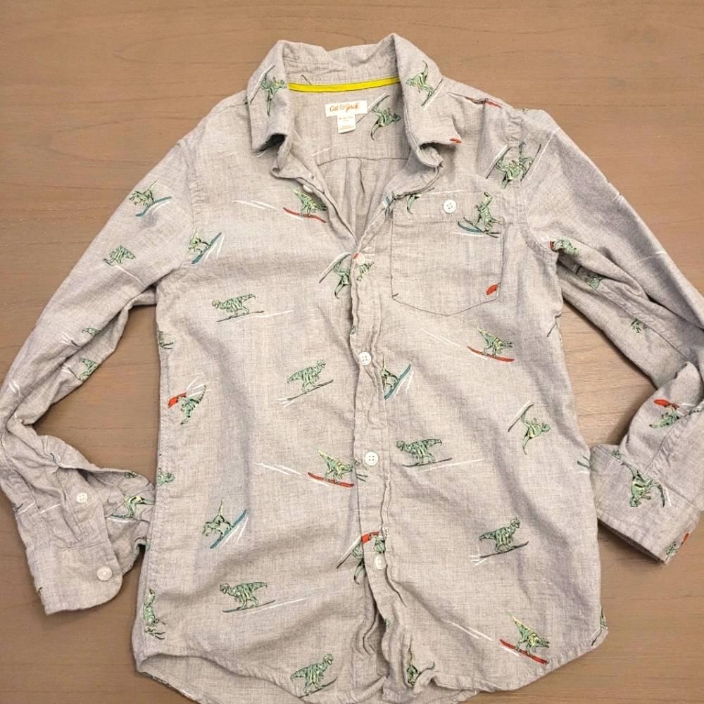 Boys Cat and Jack T Rex long sleeve button up dress shirt